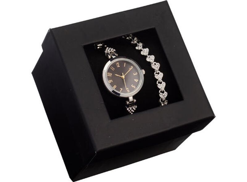 Armbånd og klokke sort urskive