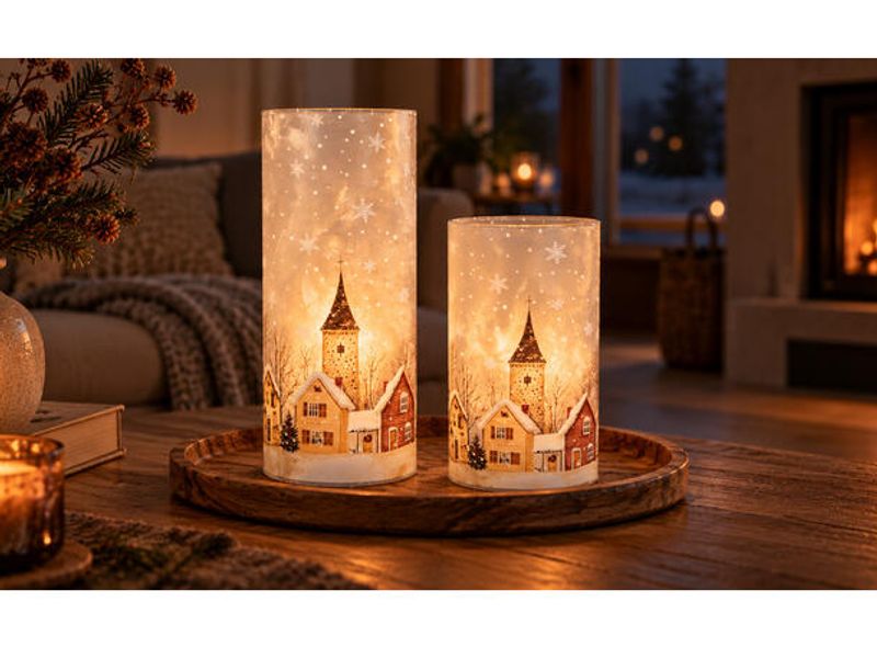 Lyslykt led frostet juleby M