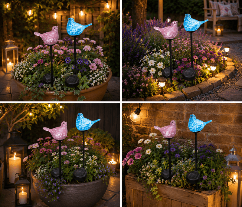 Blomsterpinne glassfugl blå solar