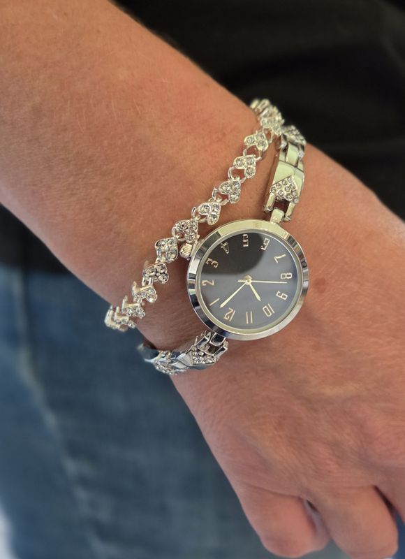 Armbånd og klokke sort urskive