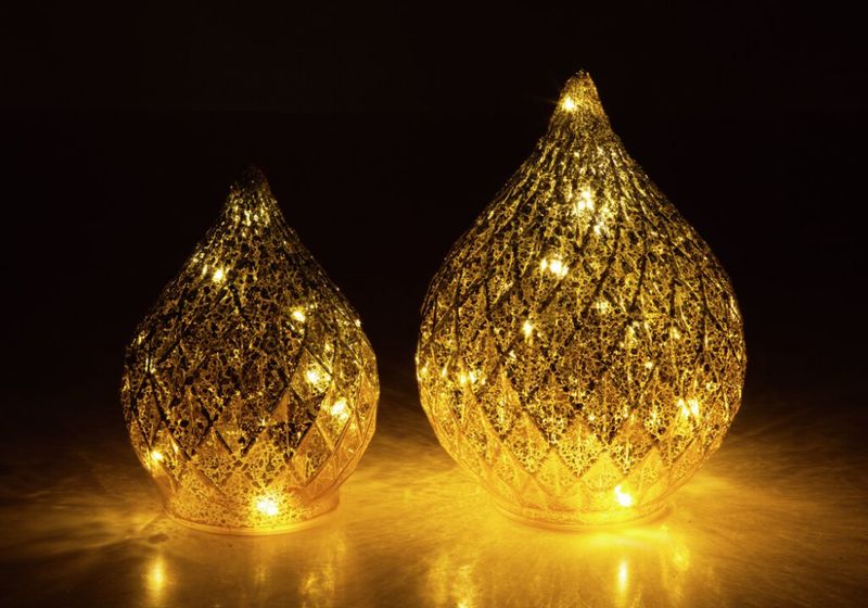 Dråpe glass led brun/glitter liten
