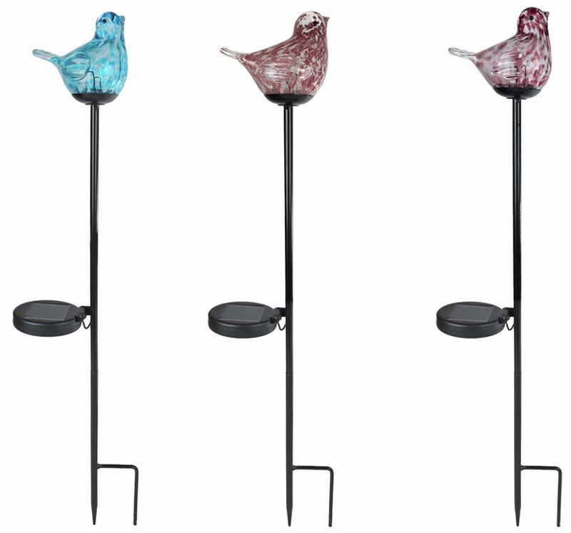 Blomsterpinne glassfugl blå solar